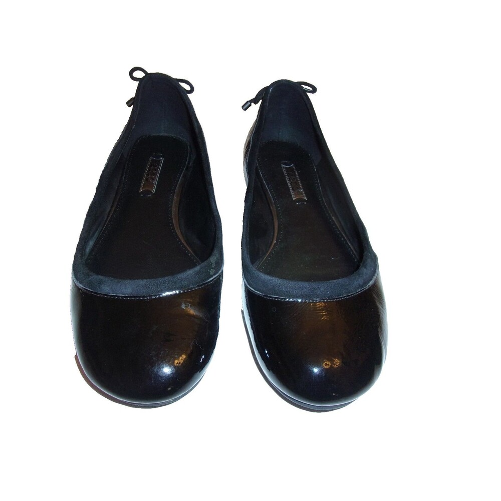 Ecco Black Patent Leather Suede Bow Ballet Flat Shoes Size 38 8